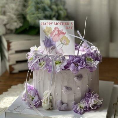 母亲节快乐郁金香卡片蛋糕装饰曲线蜡烛丝带蝴蝶结烘焙装扮插件