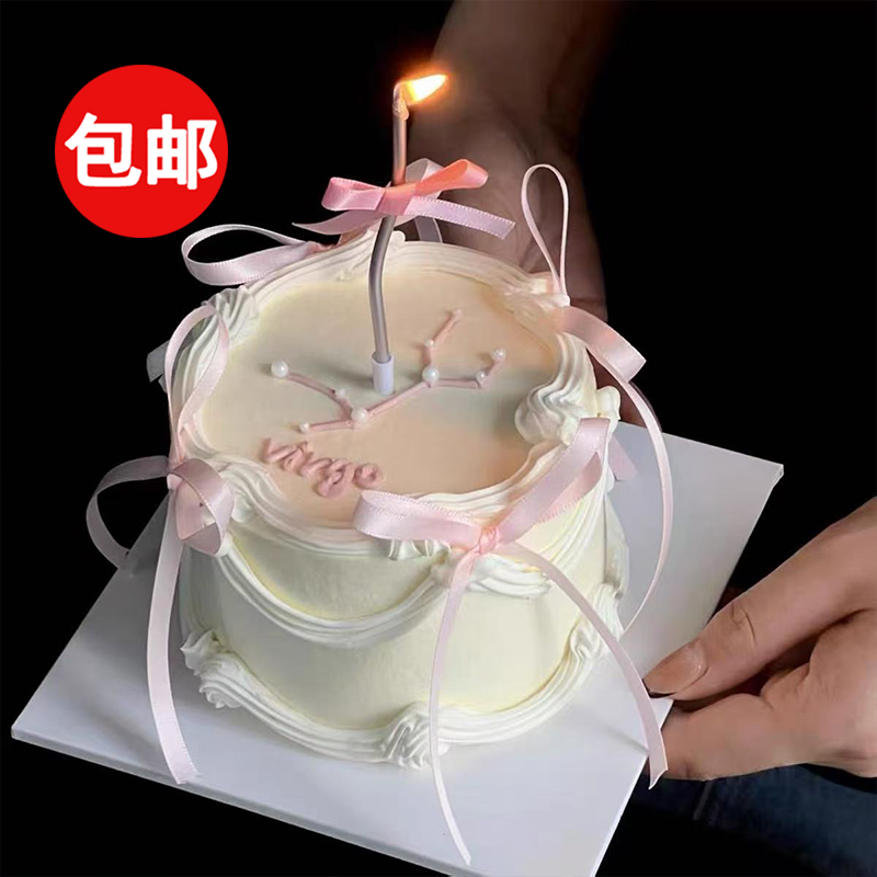 ins风女神小仙女唯美生日蛋糕装饰DIY丝带蝴蝶结曲线蜡烛装扮插件