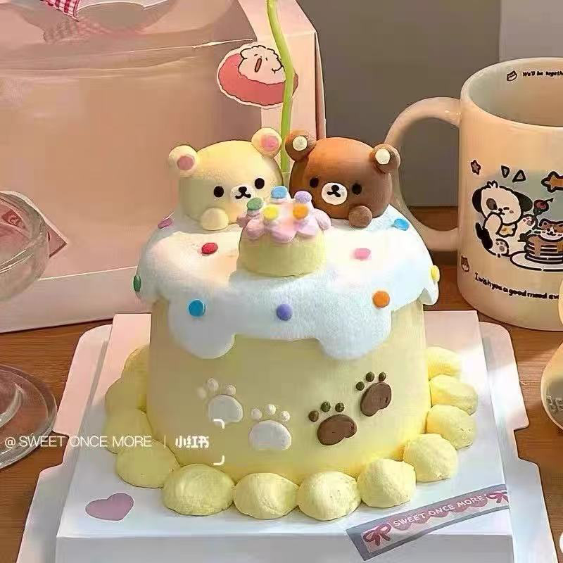 可爱卡通小熊小兔子蛋糕装饰摆件情侣表白纪念日熊兔烘焙装扮插件