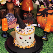 2025网红万圣节南瓜幽灵蛋糕装 饰蛋筒扫把仿真蜘蛛烘焙装 扮摆件