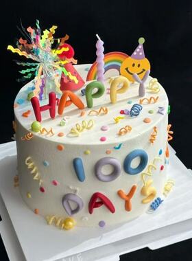 网红ins风儿童彩色happy100day字母蛋糕装饰宝宝周岁百天烘焙插件
