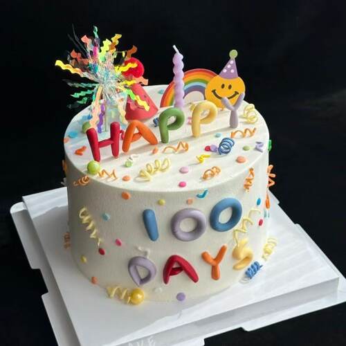 网红ins风儿童彩色happy100day字母蛋糕装饰宝宝周岁百天烘焙插件