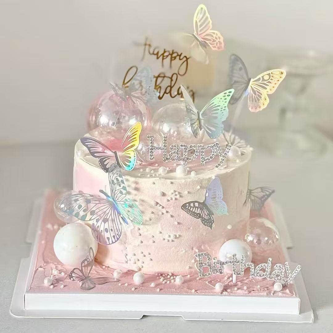 网红唯美幻彩蝴蝶蛋糕装饰38女神节快乐布钻HB珍珠蝴蝶结烘焙插件,节庆用品/礼品,蛋糕/烘焙装饰用品,淘宝优惠券,粉丝福利购,淘宝优惠卷