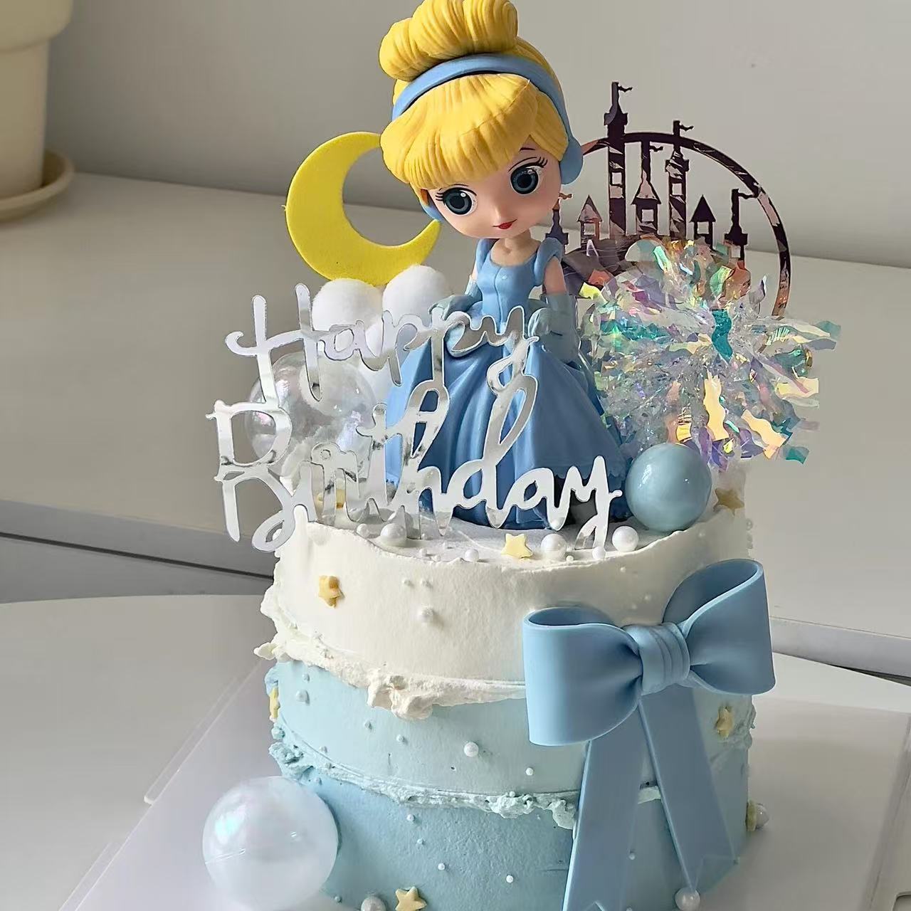 灰姑娘公主蛋糕装饰摆件卡通城堡雪花少女心儿童生日派对装扮插件