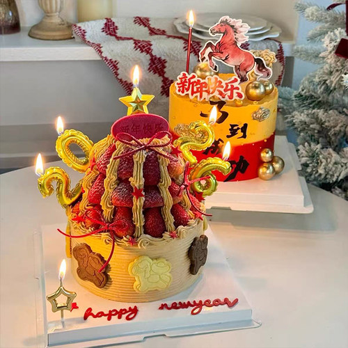 2026新年快乐胖嘟嘟数字蜡烛蛋糕装饰插件马年造型饼干烘焙装扮