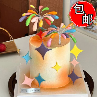 創(chuàng)意禮花氛圍感DIY夢幻璀璨ins風(fēng)高級感煙雨火花烘焙蛋糕裝 飾插件
