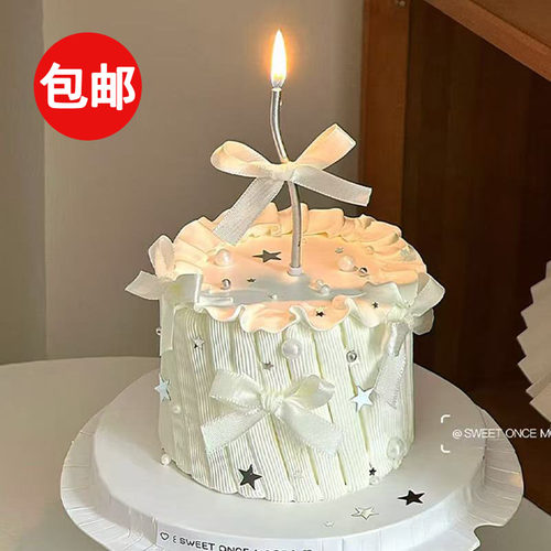 网红同款夏日小清新银色星星蛋糕装饰简约DIY蝴蝶结丝带装扮插件