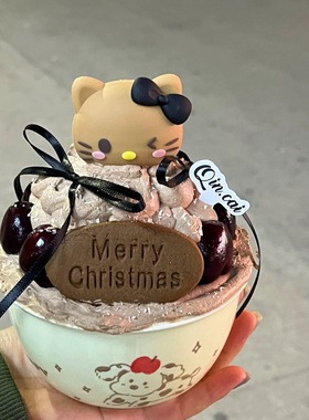 网红圣诞节新年黑皮KT猫蛋糕装饰Hellokitty车厘子碗樱桃蛋糕碗