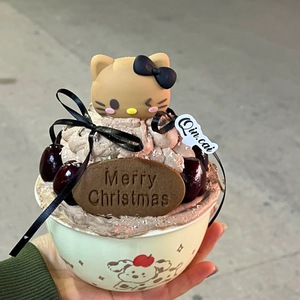 网红圣诞节新年黑皮KT猫蛋糕装饰Hellokitty车厘子碗樱桃蛋糕碗