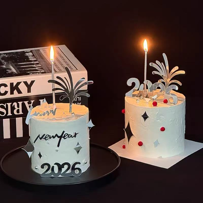 2026新年礼花火花亚克力蛋糕装饰跨年元旦快乐简约风甜品装扮插件