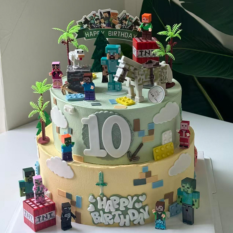 我的世界蛋糕装饰儿童男孩周岁生日积木人偶史蒂夫末影人装扮摆件