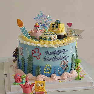 海绵宝宝生日蛋糕装 饰摆件派大星蟹老大章鱼哥儿童情景蛋糕插件