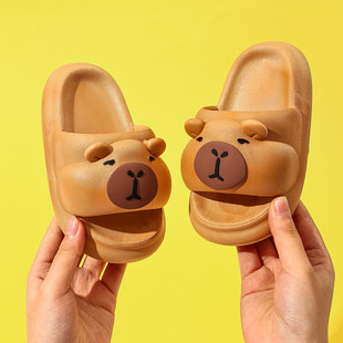 水豚卡通儿童拖鞋厚底软弹静音宝宝室内居家一字拖男女童卡皮巴拉