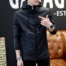 戴帽子衣服带潮春秋装 薄款 上衣外套 连帽夹克青年男修身 青少年短款