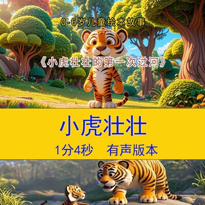 绘本故事《小虎壮壮的第一次过河》幼儿教学课件大屏背景视频素材