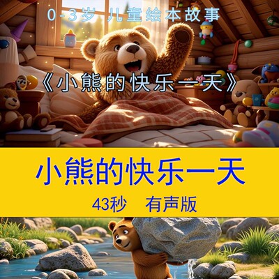 绘本故事《小熊的快乐一天》幼儿教学课件动态大屏背景视频素材