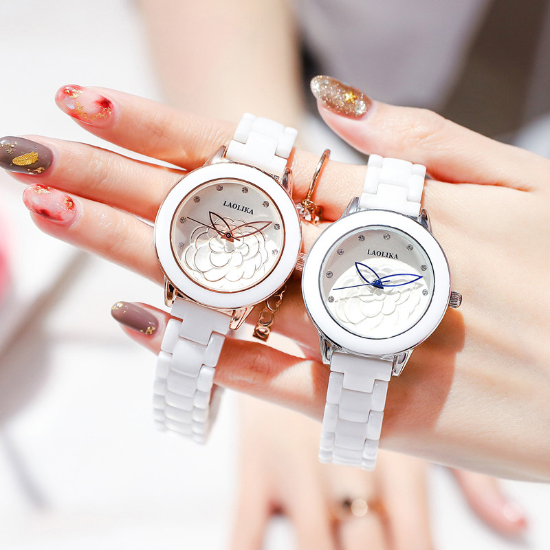 白色陶瓷手表女款小清新潮流时尚手表白色高中学生女表防水手链表