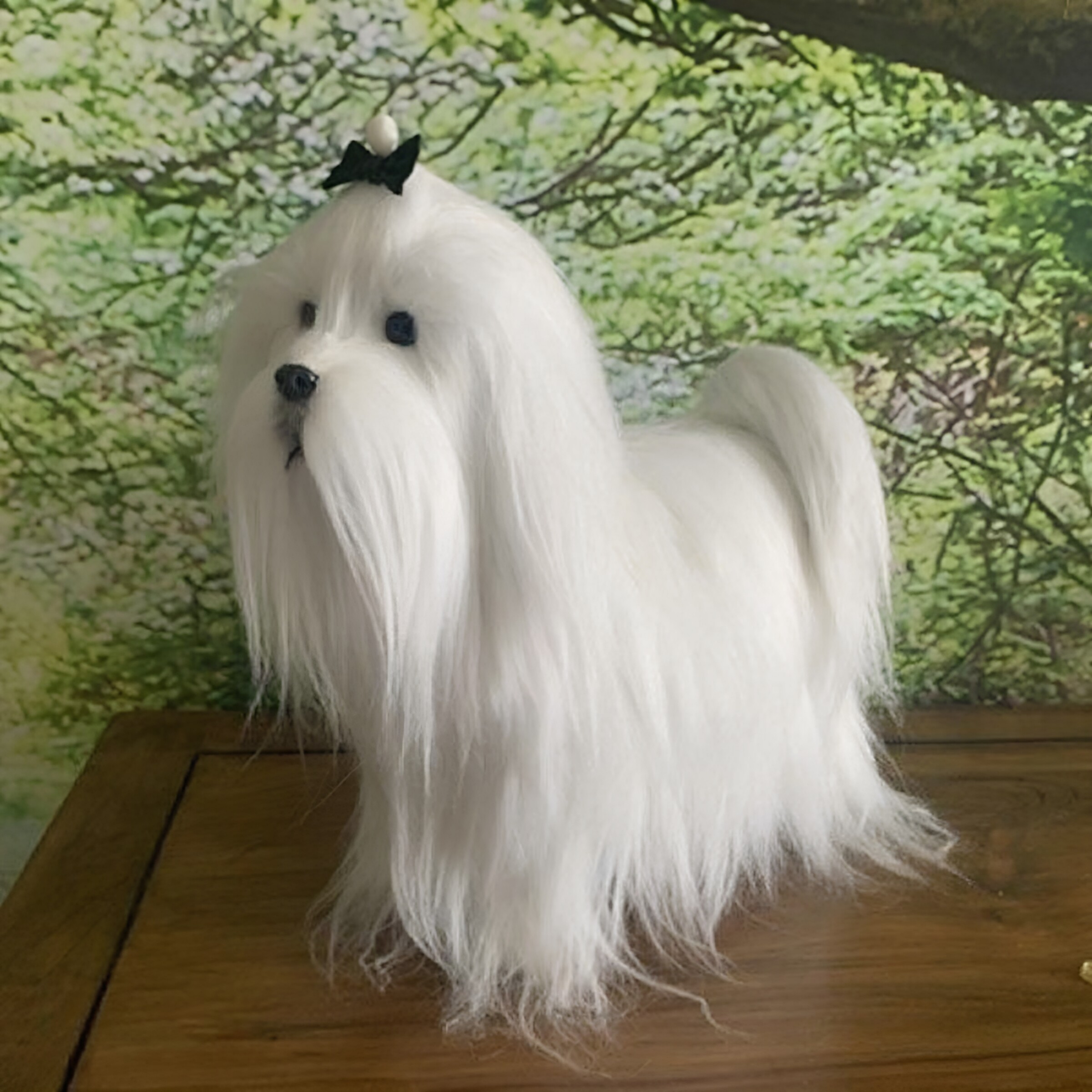 白马尔济斯犬毛绒宠物玩具摆件