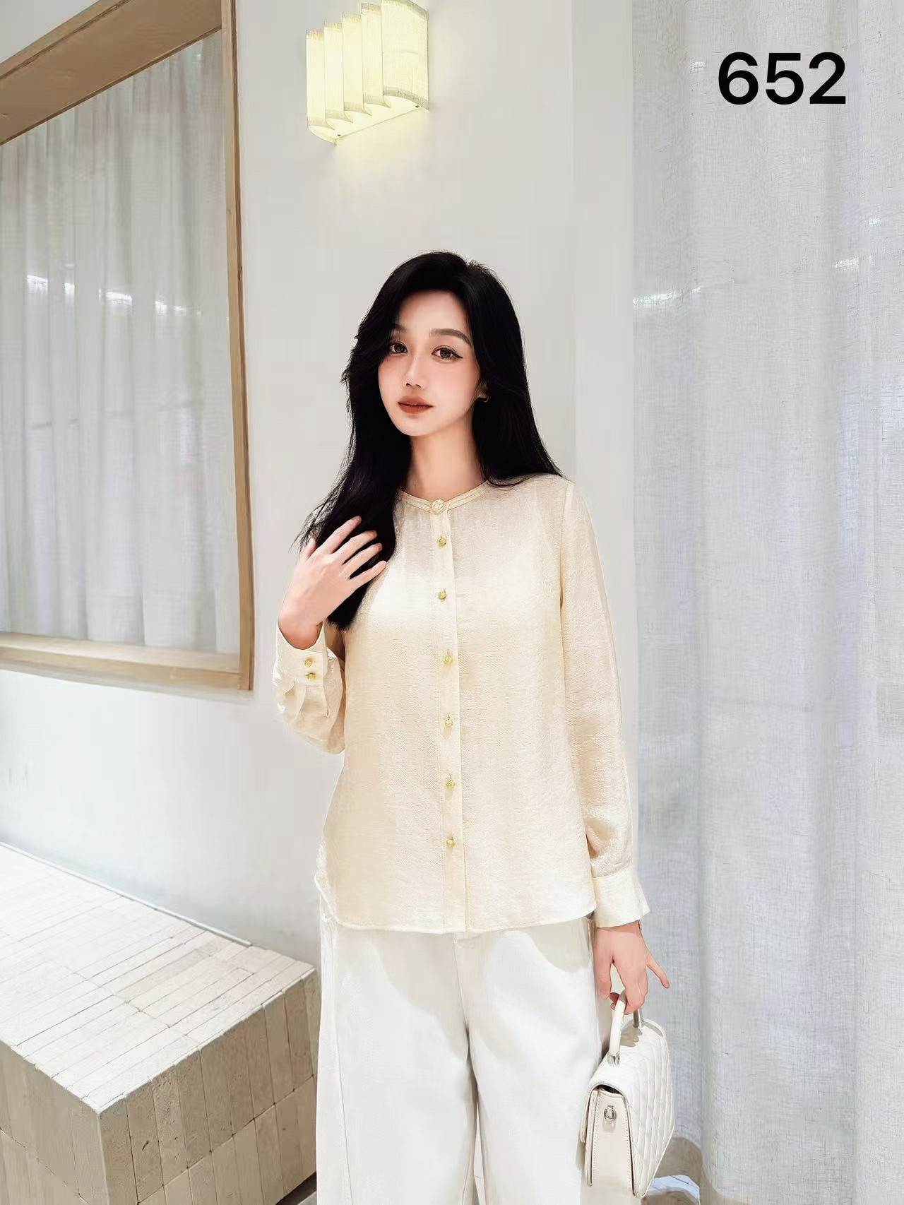 2026夏季新中式国风女装长袖立领提花真丝衬衣显瘦百搭衬衫上衣