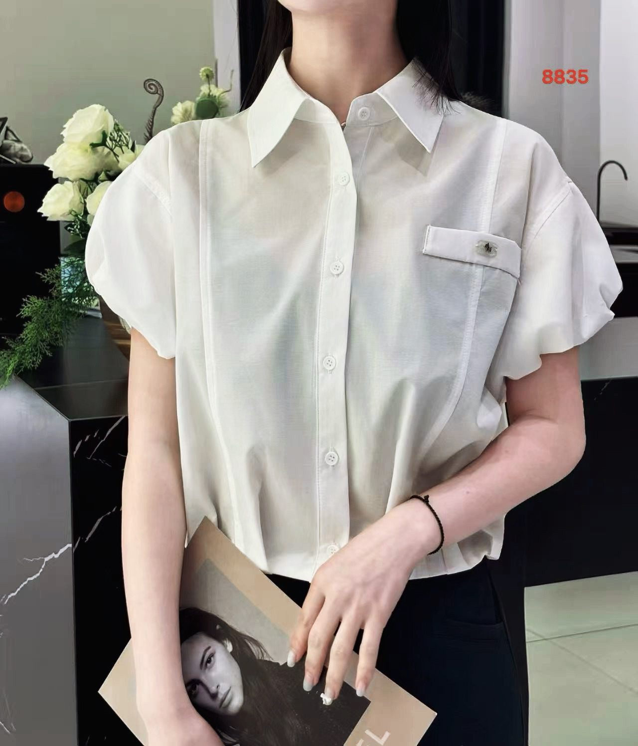 2026夏季新款时尚气质泡泡短袖POLO领衬衫女显瘦百搭衬衣