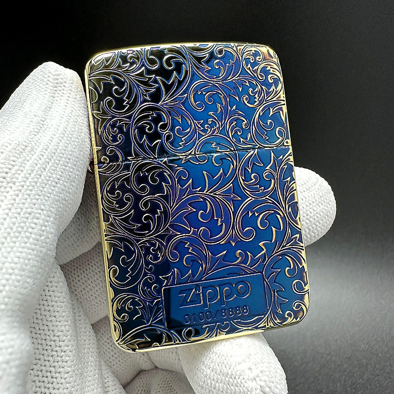 ZIPPO正品之宝打火机 日版原版限量熏金烤蓝 1941双面唐草-3-245D