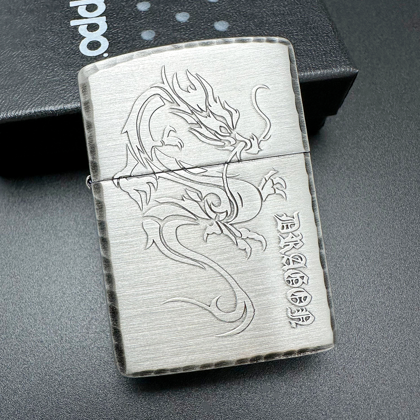 ZIPPO正品之宝打火机 日版原版盔甲凿边 162RR银色双面龙 双面狼