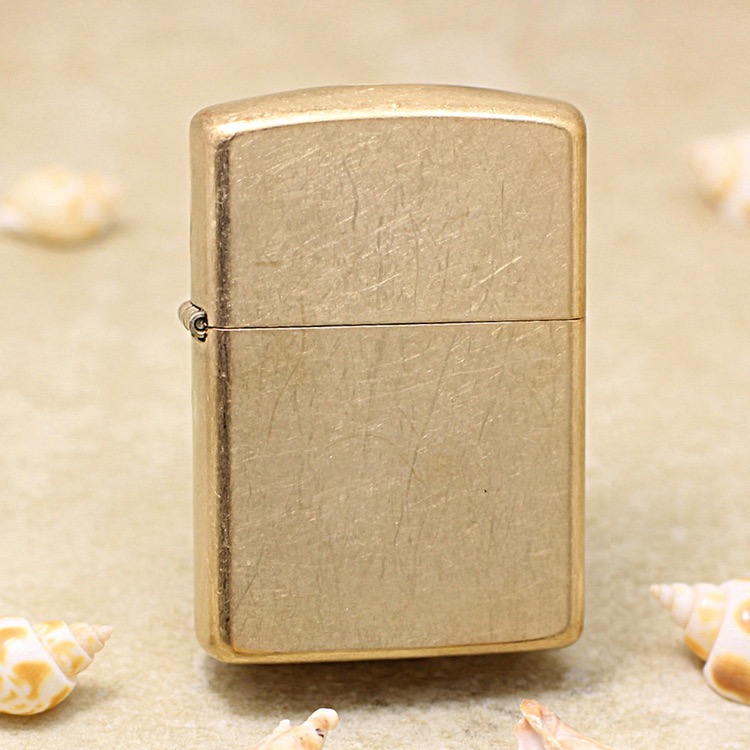 ZIPPO正品之宝打火机 美版原版盔甲黄铜金色花砂光板28496