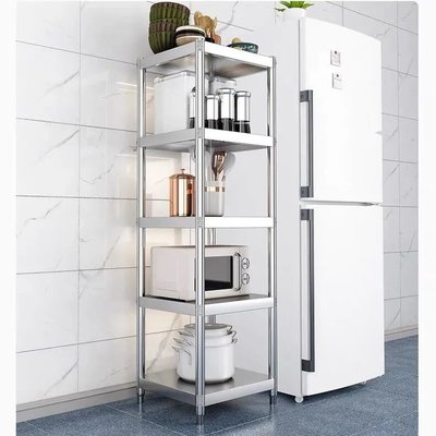 厨房不锈钢夹缝置物架落地多层方形收纳架微波炉储物架锅具碗盘架