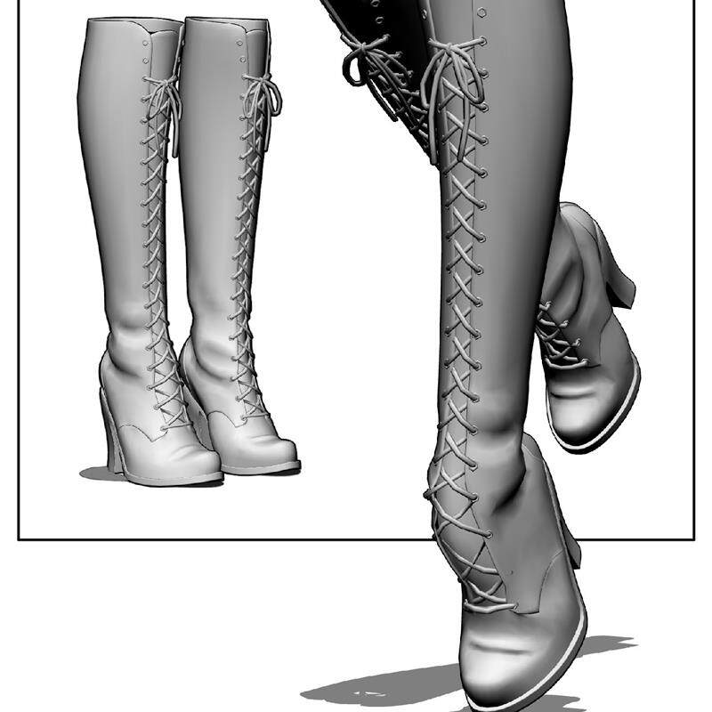 【csp】【模型】C72绑带高筒靴绑了骨骼可以动 服装
