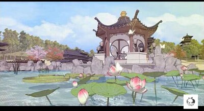 acon3d 武侠史剧背景-湖泊与殿阁 绘画专用