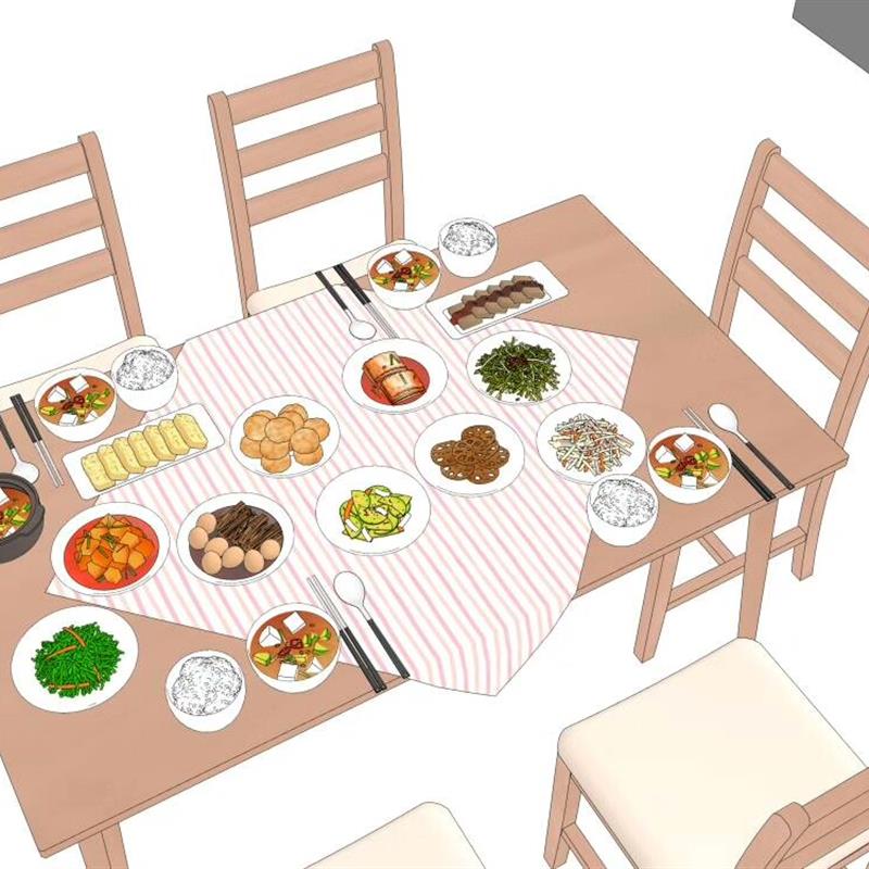 acon3d090放满食物的冰箱与餐桌模型草图大师模型