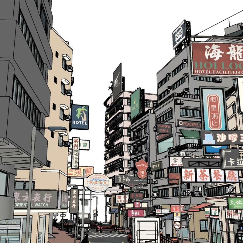 su模型  建筑素材 自购回血   acon3d   香港街