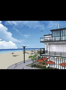 ACON3D 海边泳池别墅和咖啡馆系列 sketch up3D模型 su模型素材源