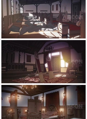 【acon3d】中世纪欧洲旅馆全套 包含外观、主厅、豪华客房A/B型