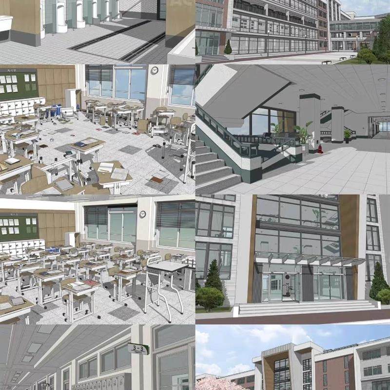 【acon3d】高中/大学/学校全套包含校园/教学楼/教室/