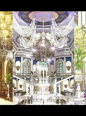 【自购回血】acon3d浪漫主厅套装su模型，包括图书馆 宴会厅 礼堂