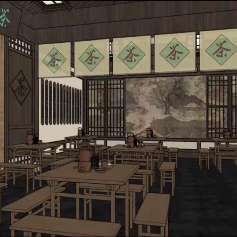 【acon3d】古风茶馆茶楼SU模型中式传统建筑风格内部