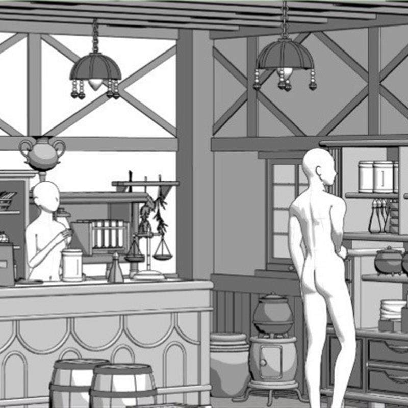 clip格式CSP模型 梦幻小药铺药店3D模型CSP 场景3