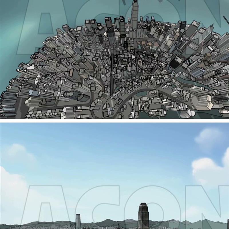 【acon3D模型】香港街套装(街景园景餐厅)漫画背景素