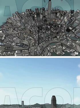 【acon3D模型】香港街套装(街景园景餐厅)漫画背景素
