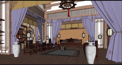 acon3d宋歇山顶三开间官署水榭su模型 草图大师skp格式