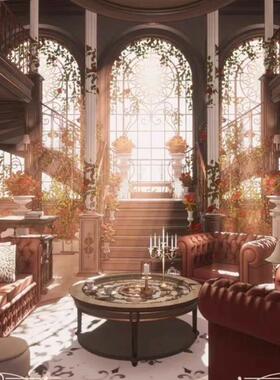 【acon3d】黑天鹅系列书房场景模型精致复古欧式客厅带