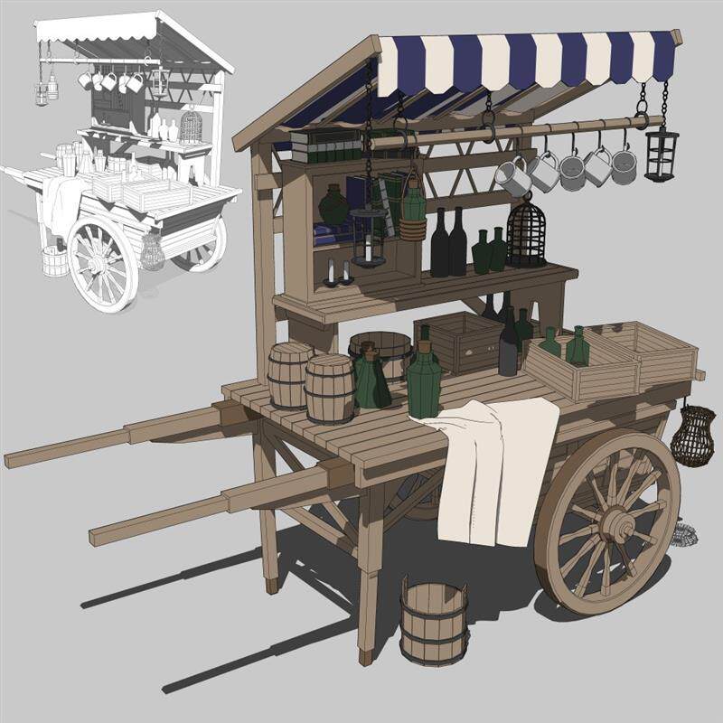 CSP 杂货铺 推车 摊贩 小摊 古代 欧风 3D 模型 优