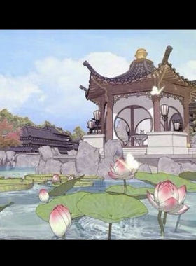 【acon3d】武侠史剧背景-湖泊与楼阁绘画模型 skp模型直接拍