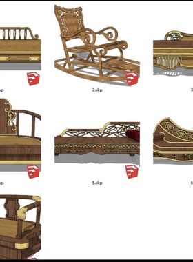 acon3d自购回血古代躺椅 座椅 卧榻 贵妃塌su模型素材套装 共7件