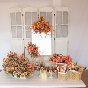 车展布置花商场橱窗美陈花艺道具交车留影会场弧形地排花水牌鸟笼