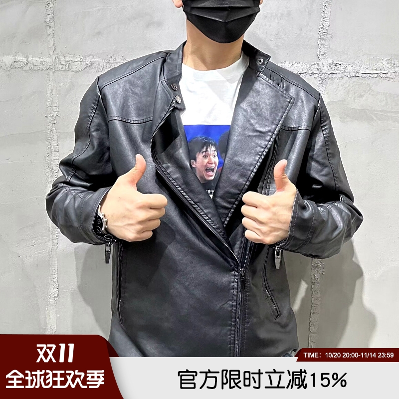 105欧帅炸PU夹棉机车皮衣皮夹克