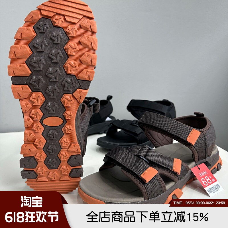 像轮胎一样耐造~美单夏季魔术贴可调节EVA橡胶防滑高端舒适凉鞋男