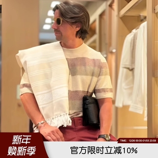 T恤 男女情侣透气条纹亚麻短袖 春夏松弛感get 意奢老钱风高端夏季