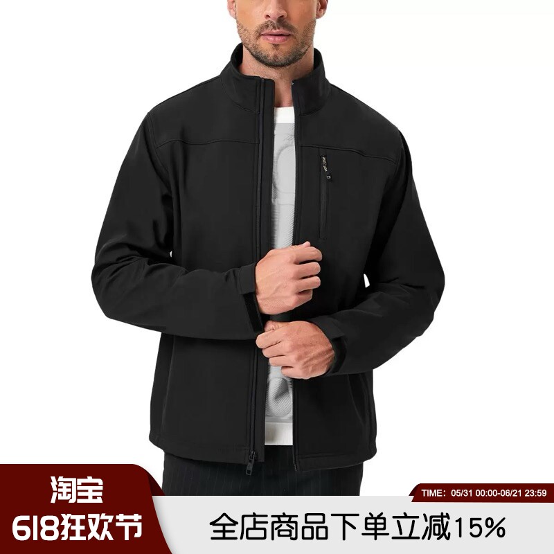 美式高端秋冬户外运动休闲防风防水立领加绒保暖软壳衣男夹克外套